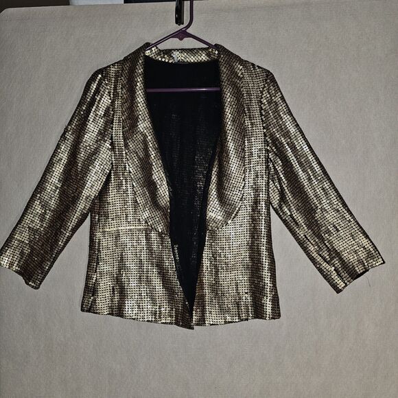Sparkle & Fade Gold Sequin Jacket Blazer Women's Sz Medium Clubwear Disco Party - Picture 7 of 8